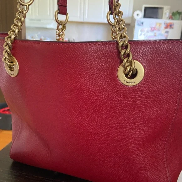 Coach Red Leather Tote Bag - Picture 9 of 9